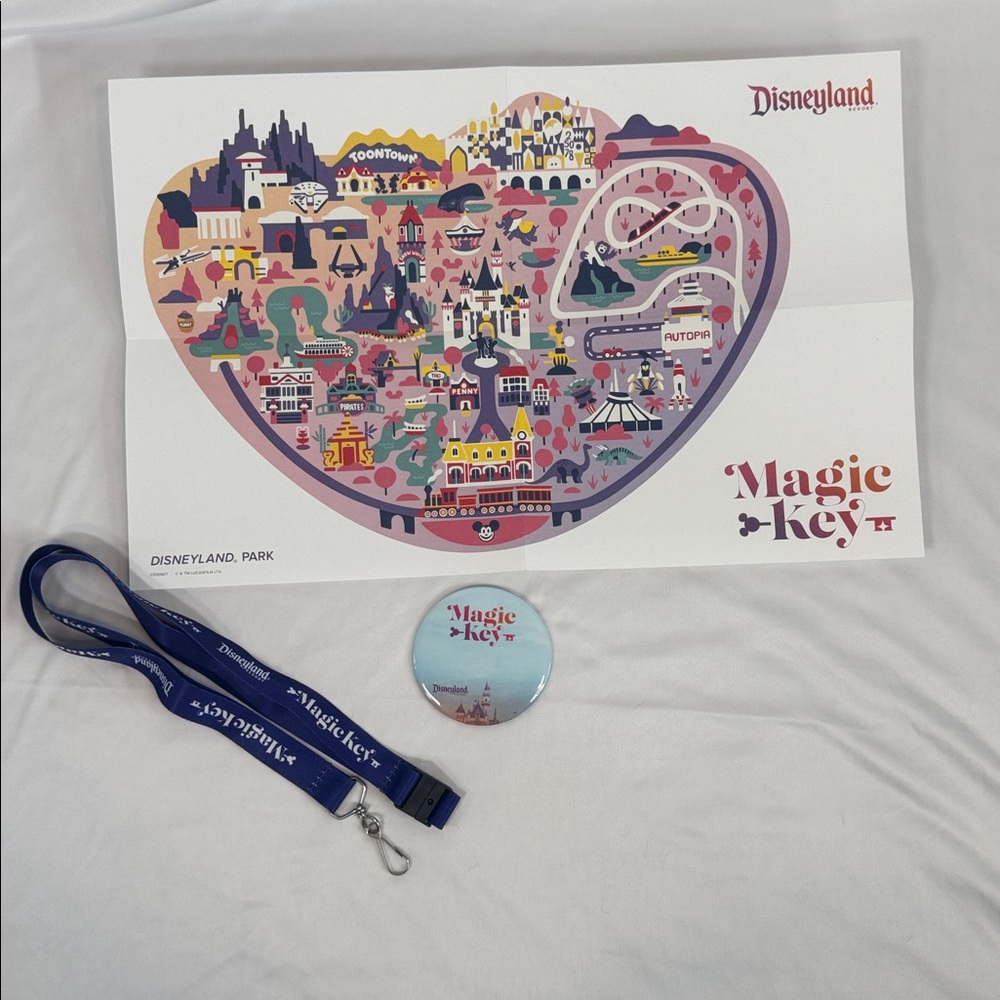 Collectable Disneyland Magic Key Map, button, and Lanyard Set